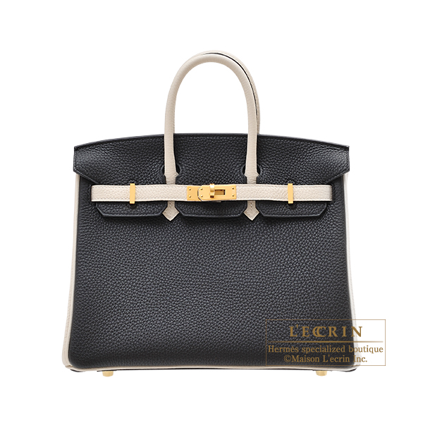Hermes Personal Birkin bag 25 Craie/ Black Togo leather Gold hardware