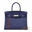 Hermes　Birkin Officier 30　Blue encre/　Bordeaux　Togo leather/　Swift leather　Silver hardware