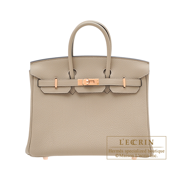 Hermes Birkin bag 25 Gris tourterelle Togo leather Rose gold