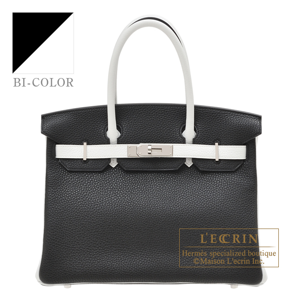 Hermes　Personal Birkin bag 30　Black/White　Clemence leather　Silver hardware