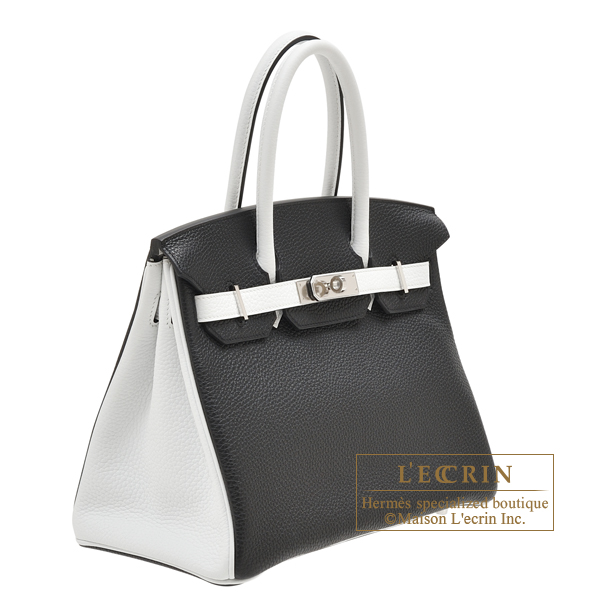 Hermes Personal Birkin bag 30 White/Black Clemence leather Silver hardware