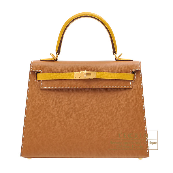 Hermes Personal Kelly bag 25 Sellier Gold/ Jaune ambre Epsom leather Matt  gold hardware