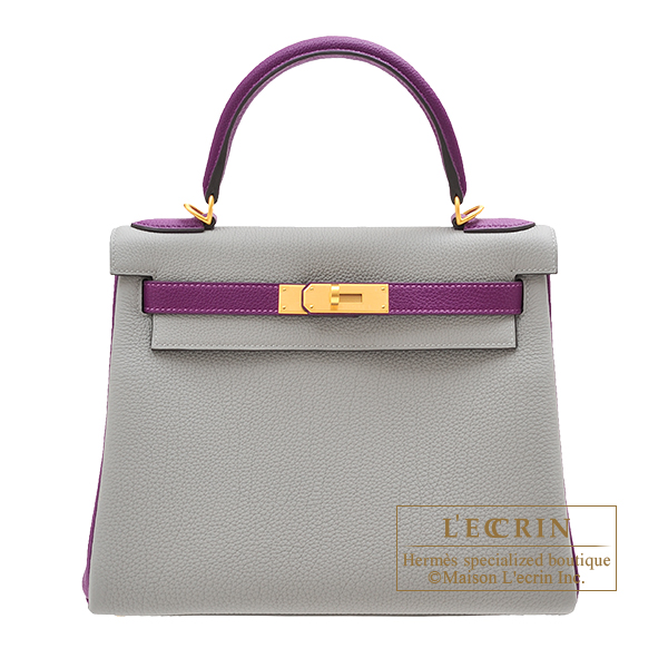 Hermes　Personal Kelly bag 28　Retourne　Gris mouette/　Anemone　Togo leather　Matt gold hardware