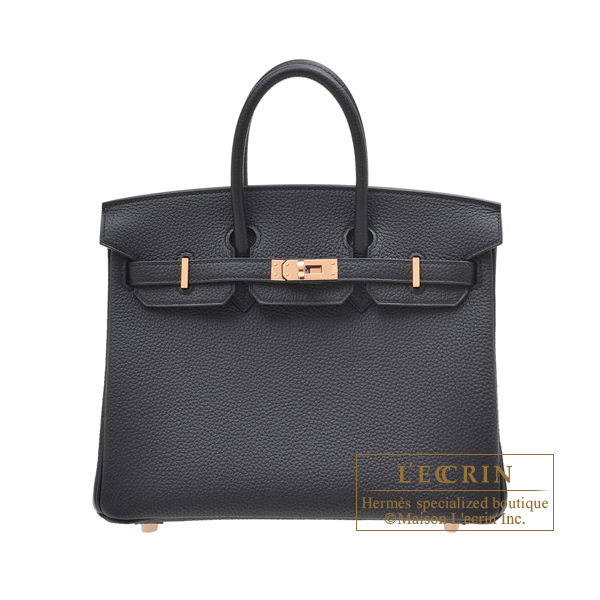 Hermes Birkin 25 Black Bag Rose Gold Hardware Togo Leather