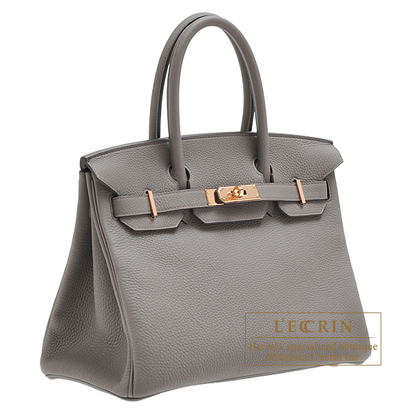 Hermes Birkin bag 30 Etain Togo leather Rose gold hardware