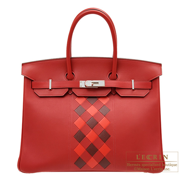 Hermes　Birkin Tressage De Cuir bag 35　Rouge piment/　Rouge coeur/　Rouge H　Swift leather/　Epsom leather　Silver hardware
