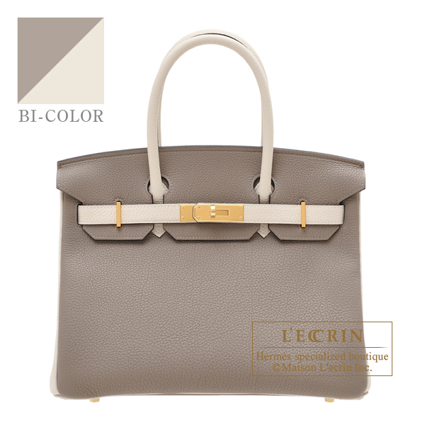 Hermes　Personal Birkin bag 30　Gris asphalt/　Craie　Togo leather　Gold hardware