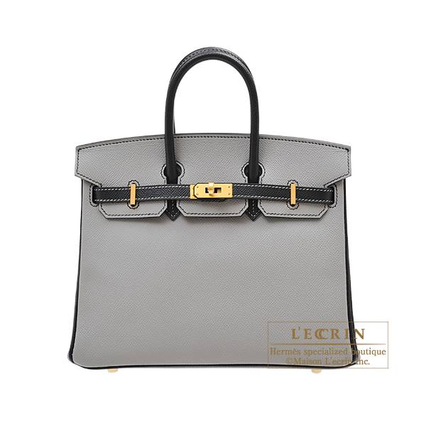 Hermes Personal Birkin bag 25 Gris mouette/ Black Epsom leather