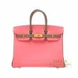 Hermes　Personal Birkin bag 25　Rose azalee/　Etoupe grey　Epsom leather　Matt gold hardware