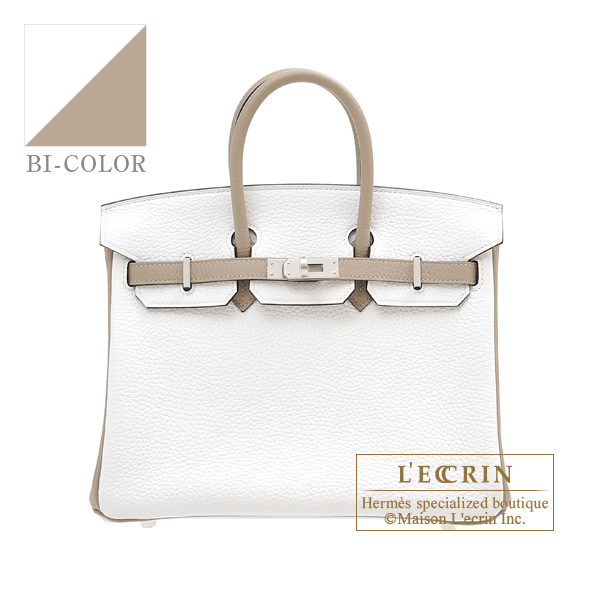 Hermes Personal Birkin bag 25 White/ Gris tourterelle Clemence leather Matt  silver hardware