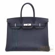 Hermes　Birkin Officier 35　Blue nuit/　Vert cypres　Togo leather　Silver hardware