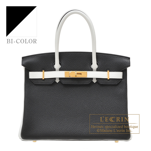 Hermes　Personal Birkin bag 30　Black/White　Clemence leather　Gold hardware