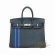 Hermes　Birkin Officier 25　Vert cypres/　Blue zellige　Togo leather/　Swift leather　Silver hardware