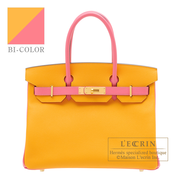 Hermes　Personal Birkin bag 30　Jaune d'or/　Rose azalee　Epsom leather　Matt gold hardware