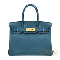 Hermes　Birkin bag 30　Vert bosphore　Clemence leather　Gold hardware