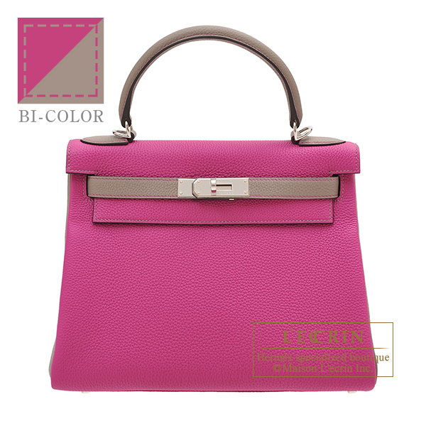 Hermes　Personal Kelly bag 28　Retourne　Rose purple/　Gris asphalt　Togo leather　Silver hardware