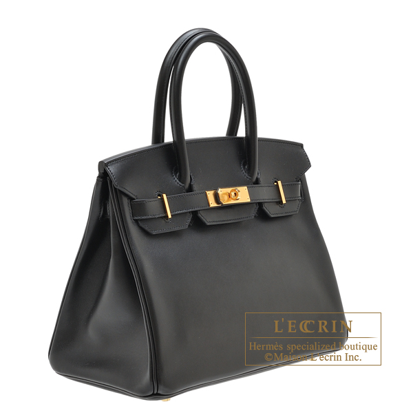 Hermes Birkin bag 30 Black Tadelakt leather Gold hardware