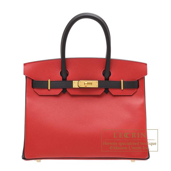 Hermes　Personal Birkin bag 30　Rouge casaque/　Black　Epsom leather　Matt gold hardware