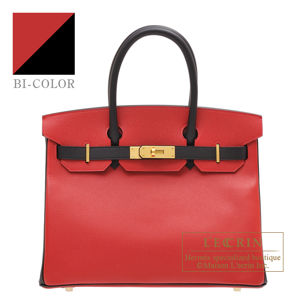 Hermes　Personal Birkin bag 30　Rouge casaque/　Black　Epsom leather　Matt gold hardware