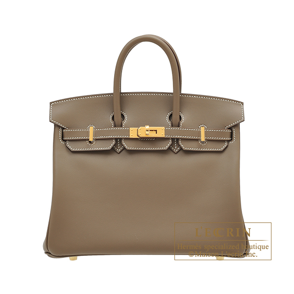 Hermes Birkin bag 25 Etoupe grey Swift leather Gold hardware