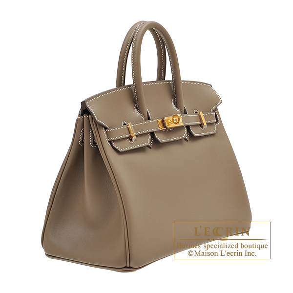 HERMES Birkin 25 Swift Leather Gold Hardware Classic handbag B 2023 Etoupe  Grey