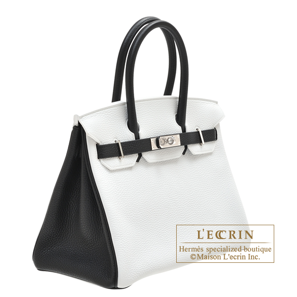 Hermes Personal Birkin bag 30 White/Black Clemence leather Silver hardware