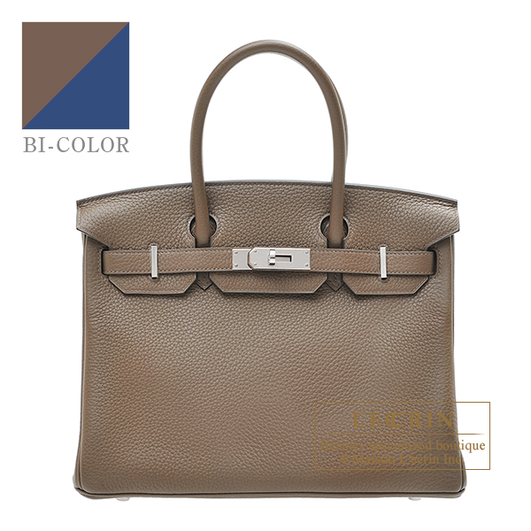 Hermes　Birkin Verso bag 30　Taupe grey/　Blue roy　Clemence leather　Silver hardware
