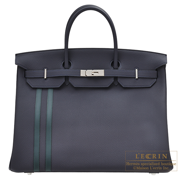 Hermes　Birkin Officier 40　Blue nuit/　Vert cypres　Togo leather/　Swift leather　Silver hardware