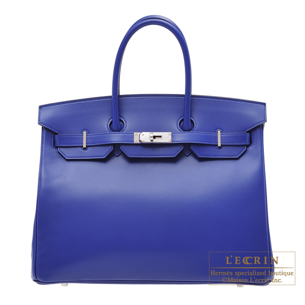 Hermes Birkin bag 35 Blue electric Tadelakt leather Silver