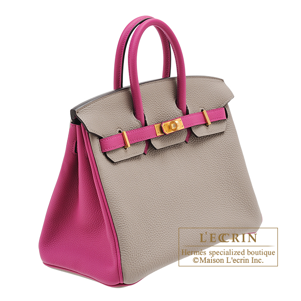 Hermes Personal Birkin bag 25 Craie/ Rouge H Togo leather Matt gold  hardware