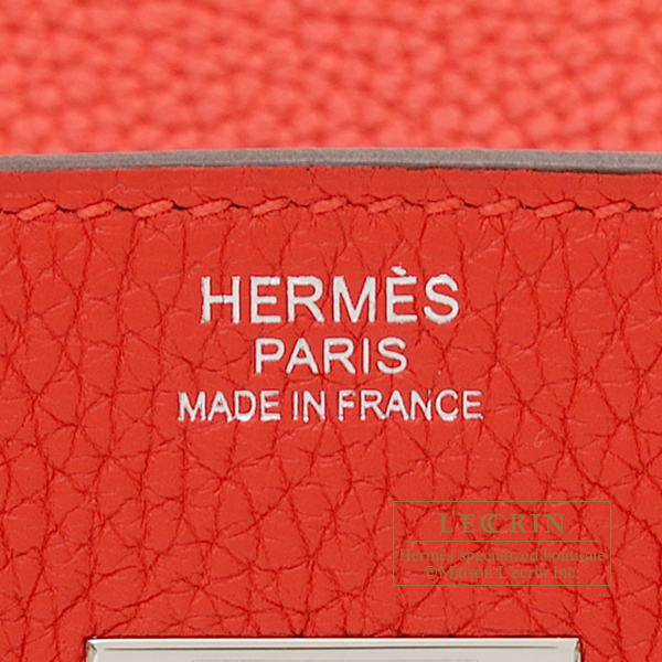 HERMES PARIS Orange Poppy Pebbled Leather CLUTCH Wallet Dogon 