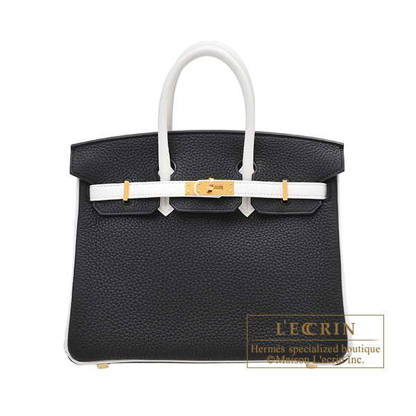 Hermes　Personal Birkin bag 25　Black/　White　Clemence leather　Gold hardware