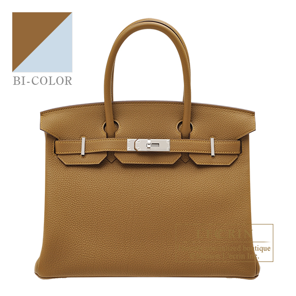 Hermes　Birkin Verso bag 30　Bronze dore/　Blue brume　Togo leather　Silver hardware