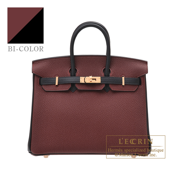 Hermes　Personal Birkin bag 25　Rouge H/　Black　Togo leather　Rose gold hardware