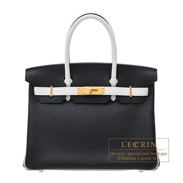 Hermes　Personal Birkin bag 30　Black/White　Clemence leather　Matt gold hardware