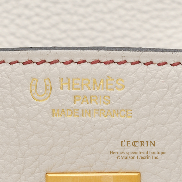 Hermes Personal Birkin bag 25 Craie/ Rouge H Togo leather Matt gold  hardware