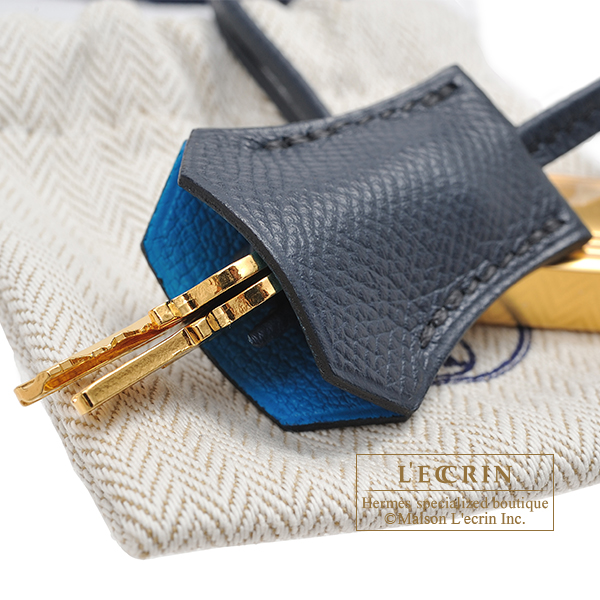 Hermes Birkin 30 Sellier Casaque Noir / Bleu Indigo / Bleu Frida Epsom Bag  Gold Limited Edition