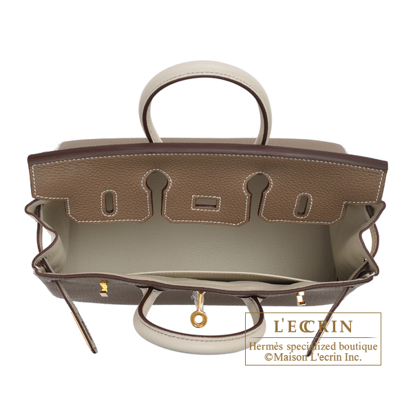 Hermes Personal Birkin bag 25 Etoupe grey/Craie Togo leather Gold hardware