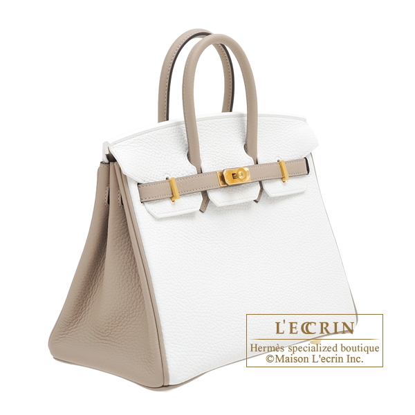 Hermes Personal Birkin bag 25 White/ Gris tourterelle Clemence leather Matt  gold hardware