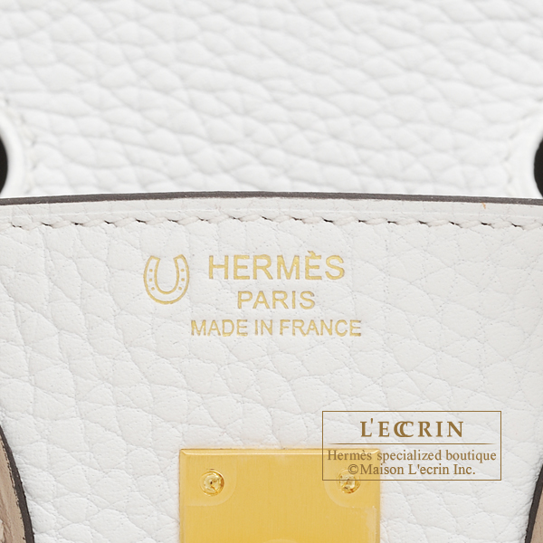 Hermes Personal Birkin bag 25 White/ Gris tourterelle Clemence leather Matt  silver hardware