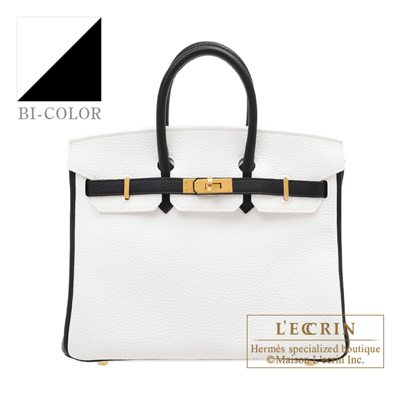 Hermes　Personal Birkin bag 25　White/　Black　Clemence leather　Gold hardware