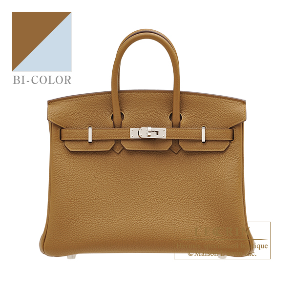 Hermes　Birkin Verso bag 25　Bronze dore/　Blue brume　Togo leather　Silver hardware