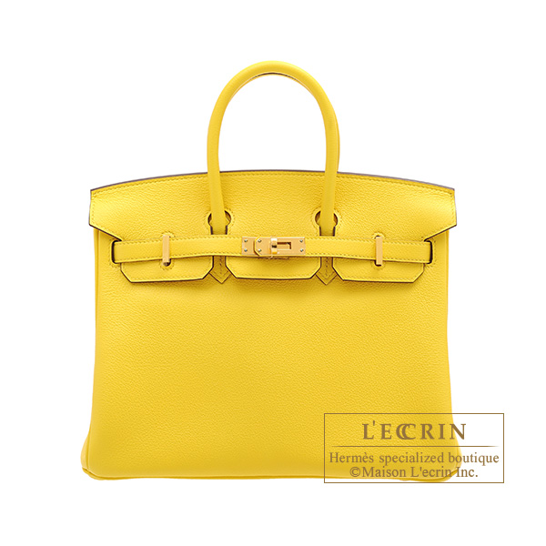 Hermes　Birkin bag 25　Jaune de naples　Novillo leather　Gold hardware