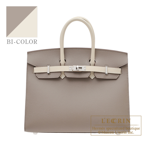 Hermes　Personal Birkin Sellier bag 25　Gris asphalt/　Craie　Epsom leather　Matt silver hardware