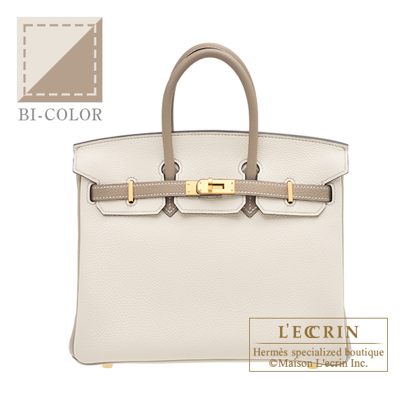 Hermes　Personal Birkin bag 25　Craie/　Gris tourterelle　Togo leather　Gold hardware