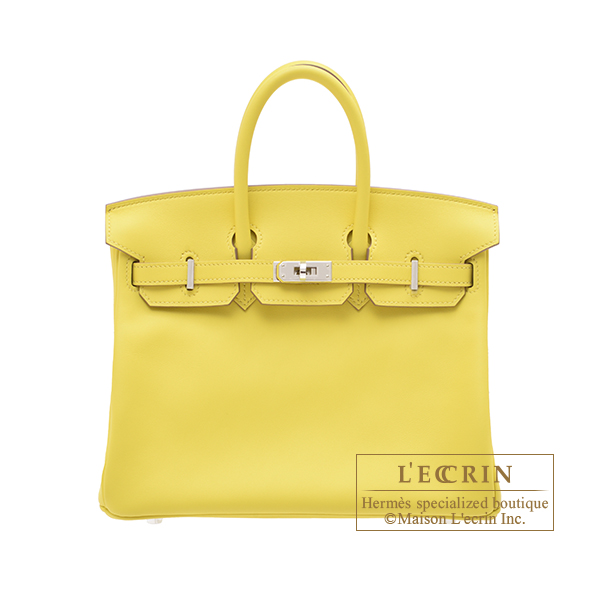 Hermes　Birkin bag 25　Jaune citron　Swift leather　Silver hardware