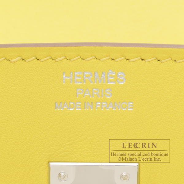 Hermes Birkin bag 25 Jaune citron Ostrich leather Silver hardware