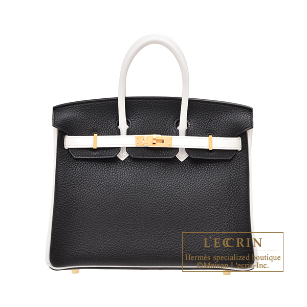 Hermes　Personal Birkin bag 25　Black/　White　Clemence leather　Matt gold hardware