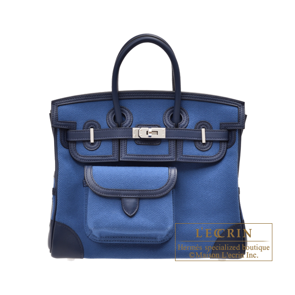 Hermes　Birkin Cargo bag 25　Blue egee/Navy　Canvas/Swift leather　Silver hardware