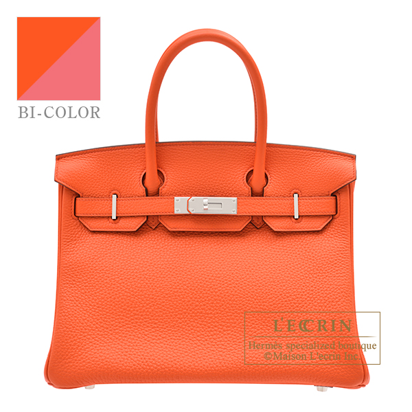 Hermes　Birkin Verso bag 30　Orange poppy/　Rose lipstick　Clemence leather　Silver hardware